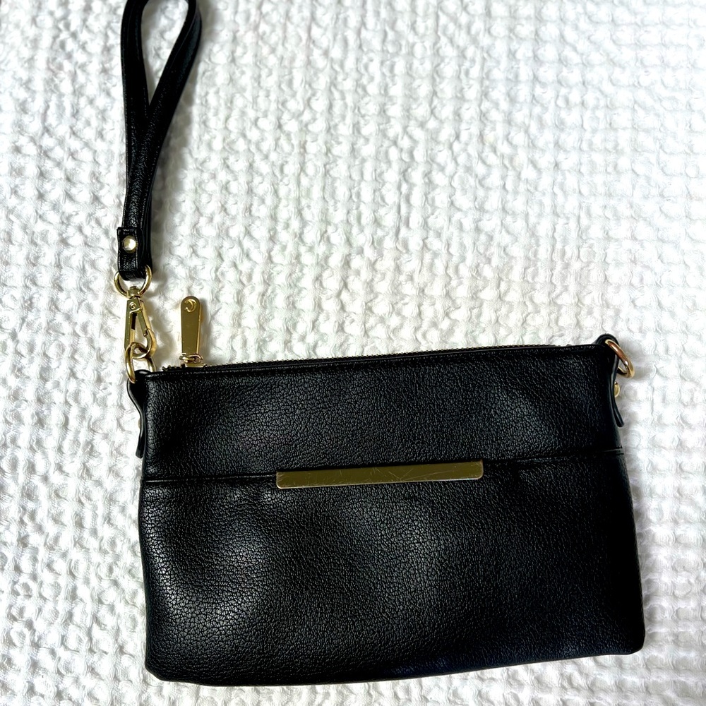 Black Vegan leather wristlet/ crossbody bag